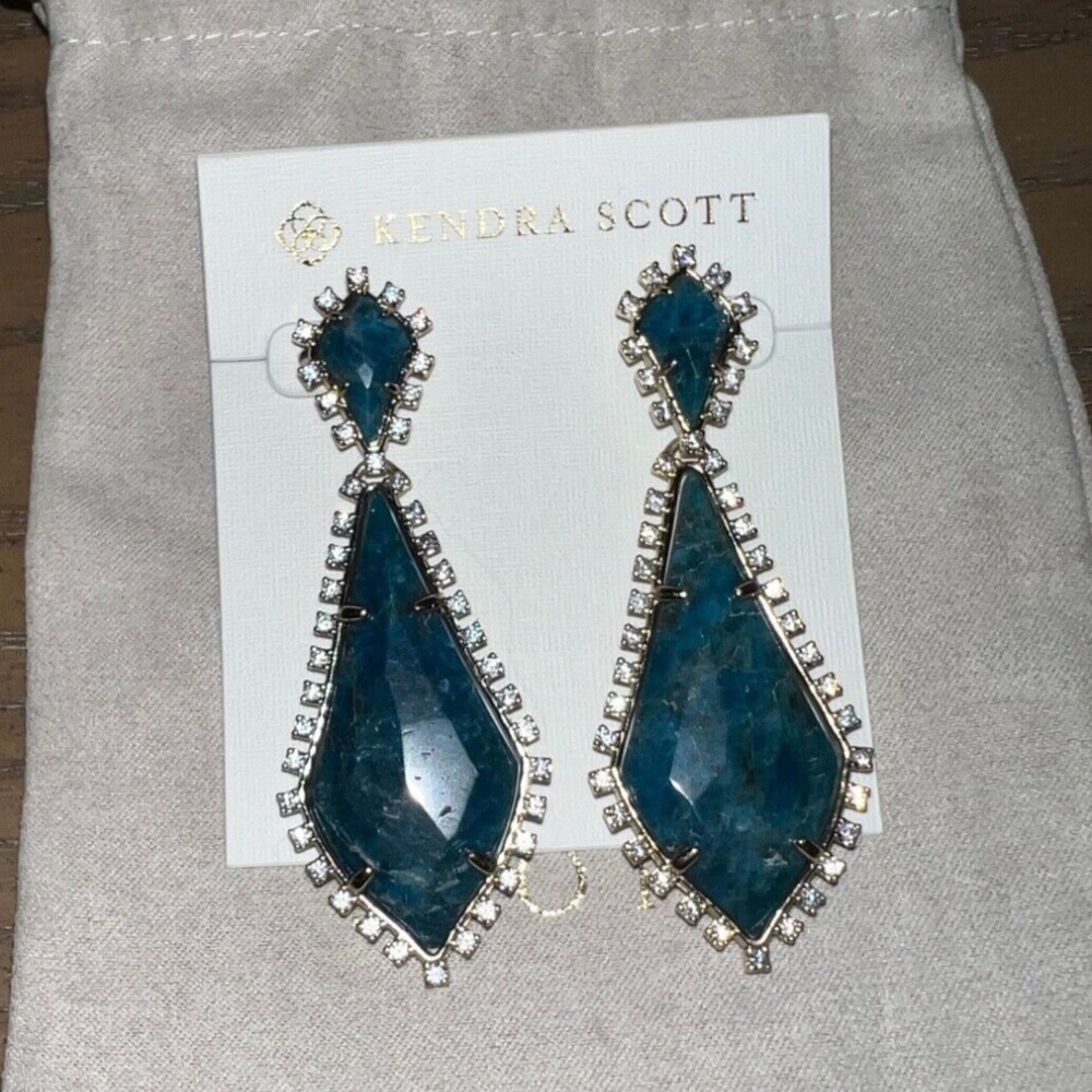 Kendra Scott August Statement Earrings in Aqua Apatite GOLDtone BRAND NEW RARE